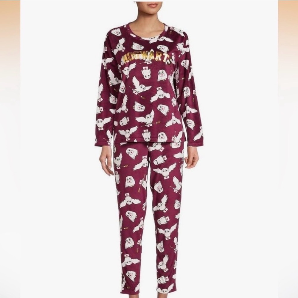 Women's Maroon Pajama Set with White Print